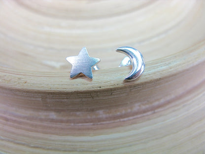Star Crescent Moon 925 Sterling Silver Stud Earrings