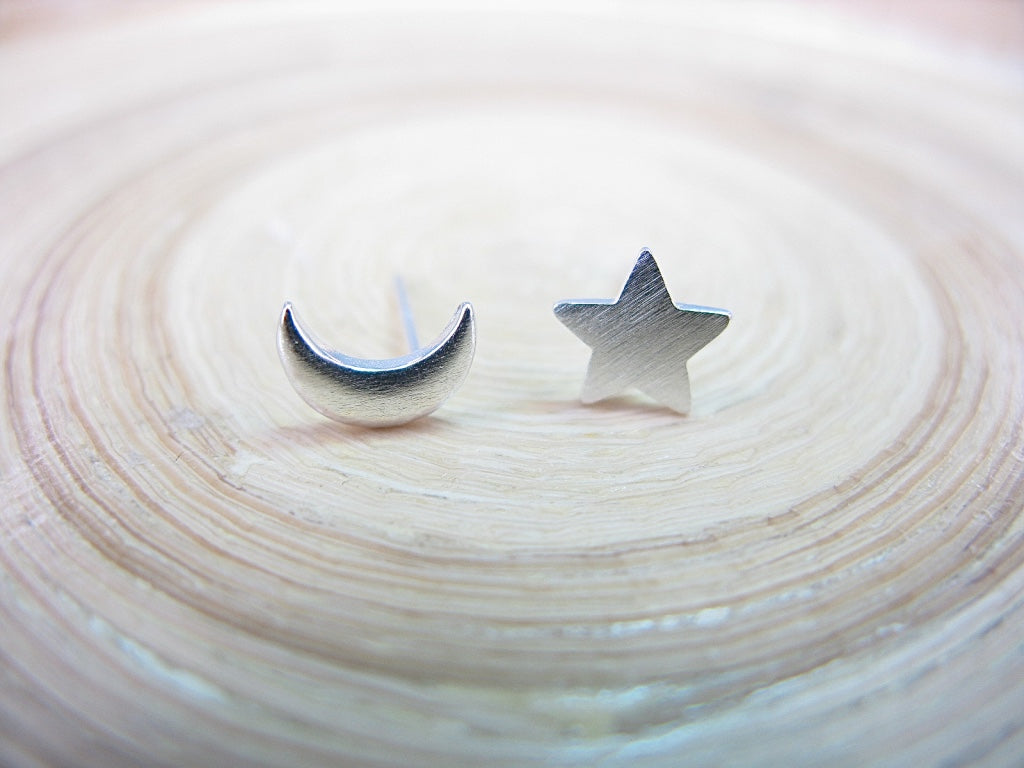 Star Crescent Moon 925 Sterling Silver Stud Earrings