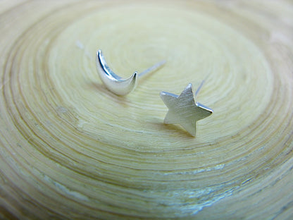 Star Crescent Moon 925 Sterling Silver Stud Earrings