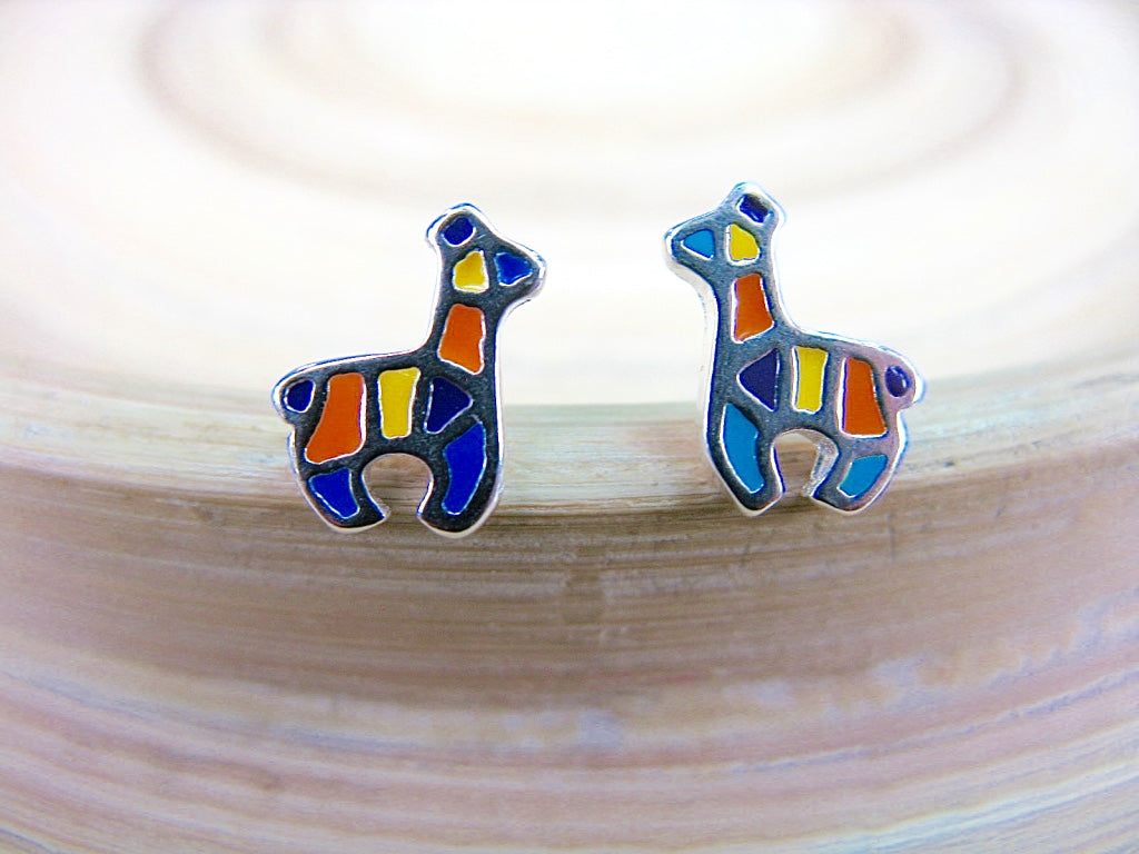 Alpaca Enamel Stud Earrings in 925 Sterling Silver