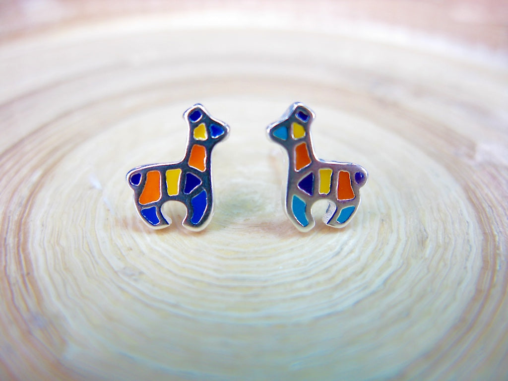 Alpaca Enamel Stud Earrings in 925 Sterling Silver