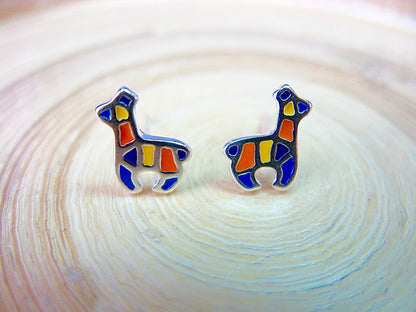 Alpaca Enamel Stud Earrings in 925 Sterling Silver