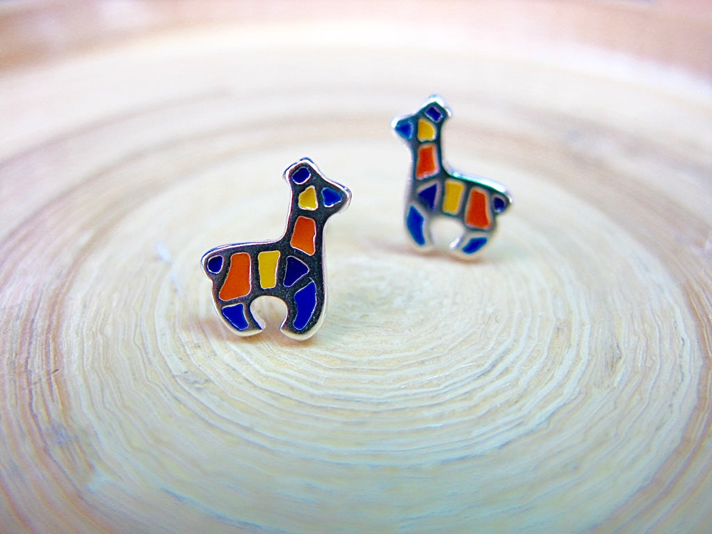 Alpaca Enamel Stud Earrings in 925 Sterling Silver