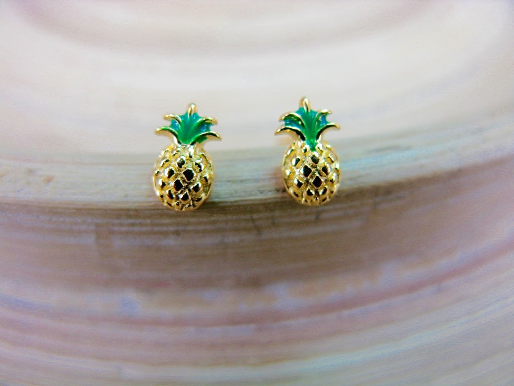 Pineapple Gold Plated Minimalist 925 Sterling Silver Stud Earrings
