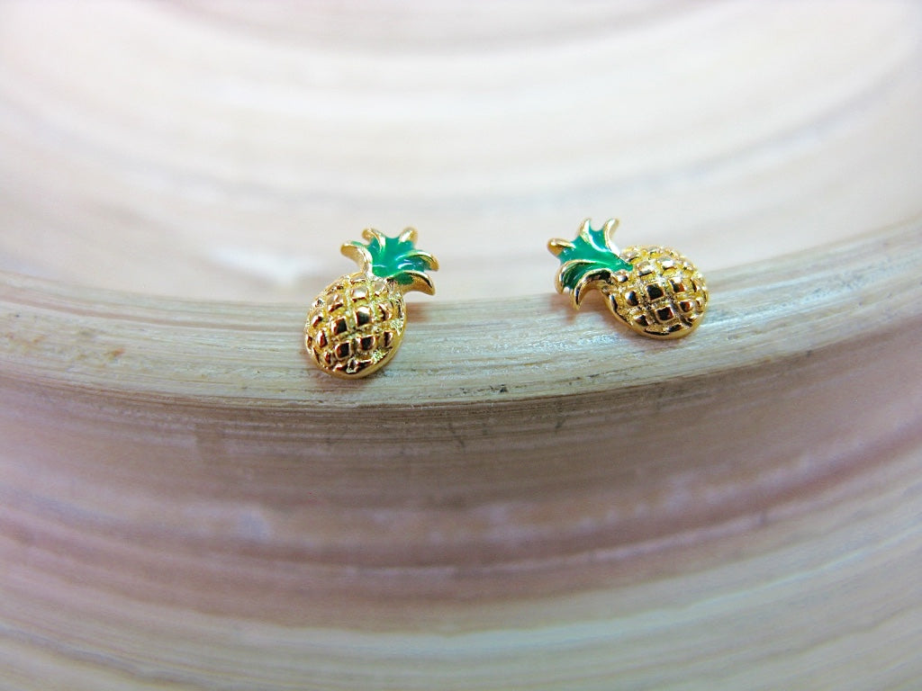 Pineapple Gold Plated Minimalist 925 Sterling Silver Stud Earrings