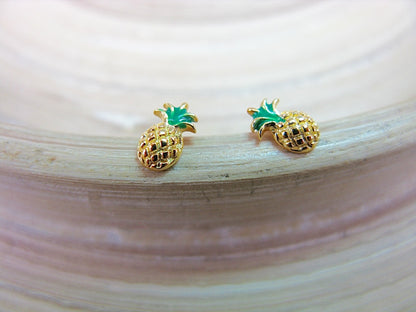 Pineapple Gold Plated Minimalist 925 Sterling Silver Stud Earrings
