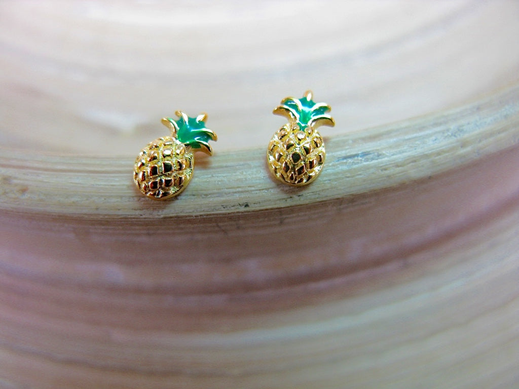 Pineapple Gold Plated Minimalist 925 Sterling Silver Stud Earrings