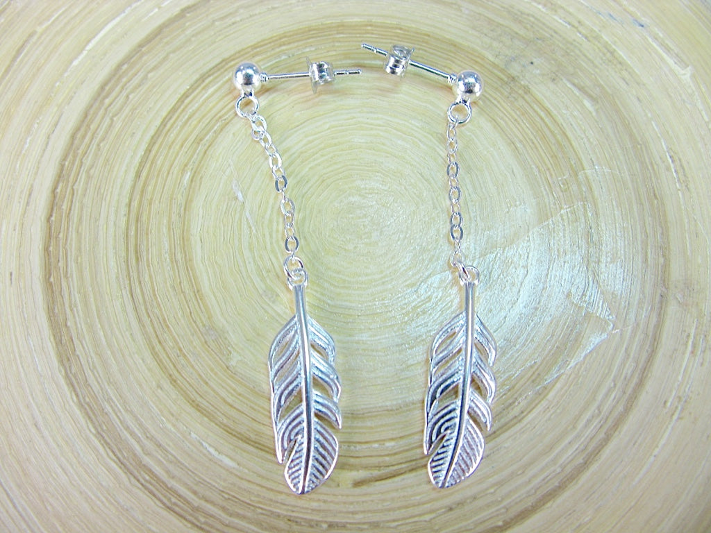 Leaf Long Dangle 925 Sterling Silver Earrings
