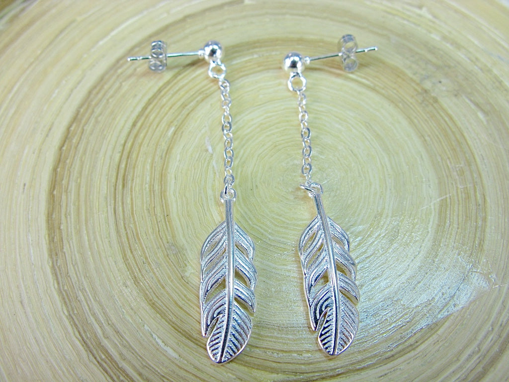 Leaf Long Dangle 925 Sterling Silver Earrings