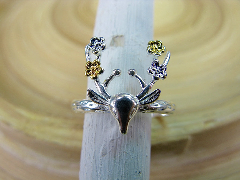 Reindeer Two Tone Gold Plated 925 Sterling Silver Ring