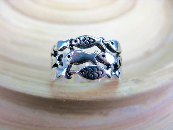 Engraved Fishes Ring in 925 Sterling Silver