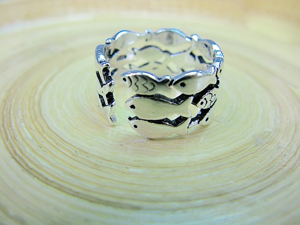 Engraved Fishes Ring in 925 Sterling Silver